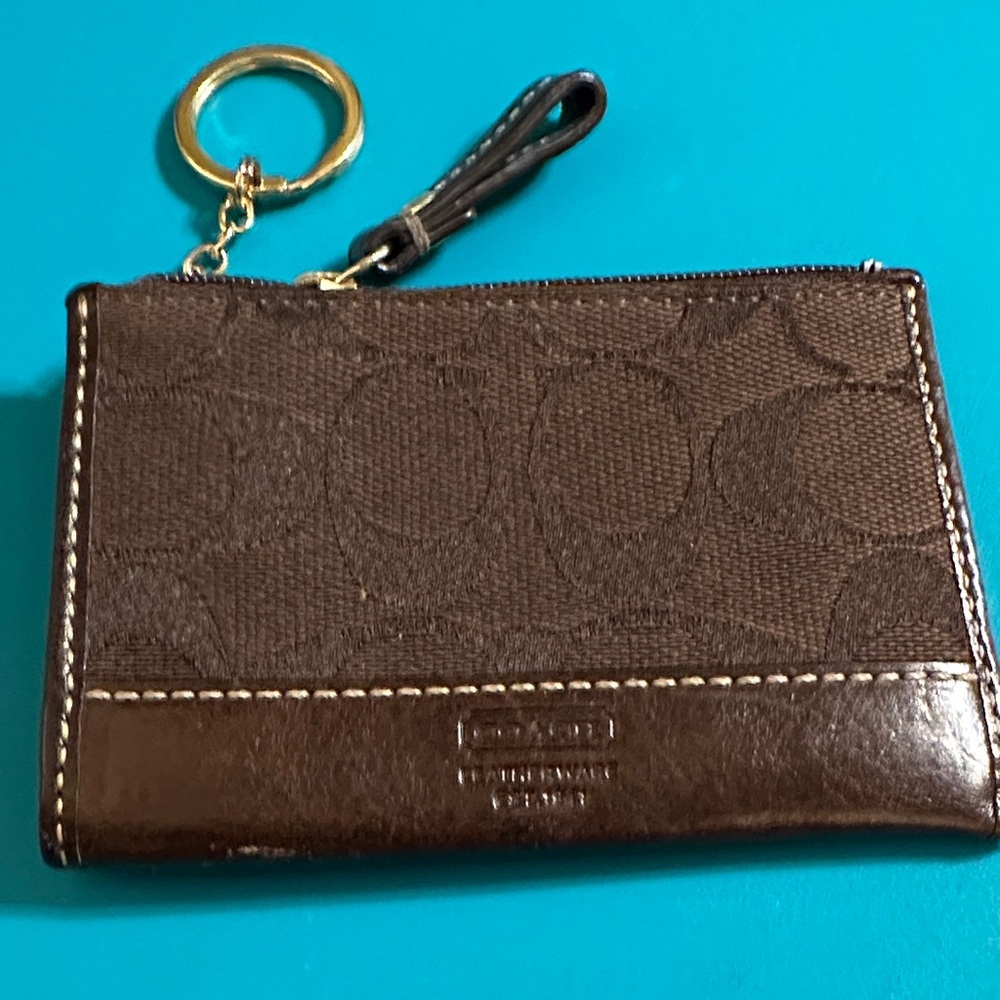 Brown Signature Mini Zip Wallet/ID case